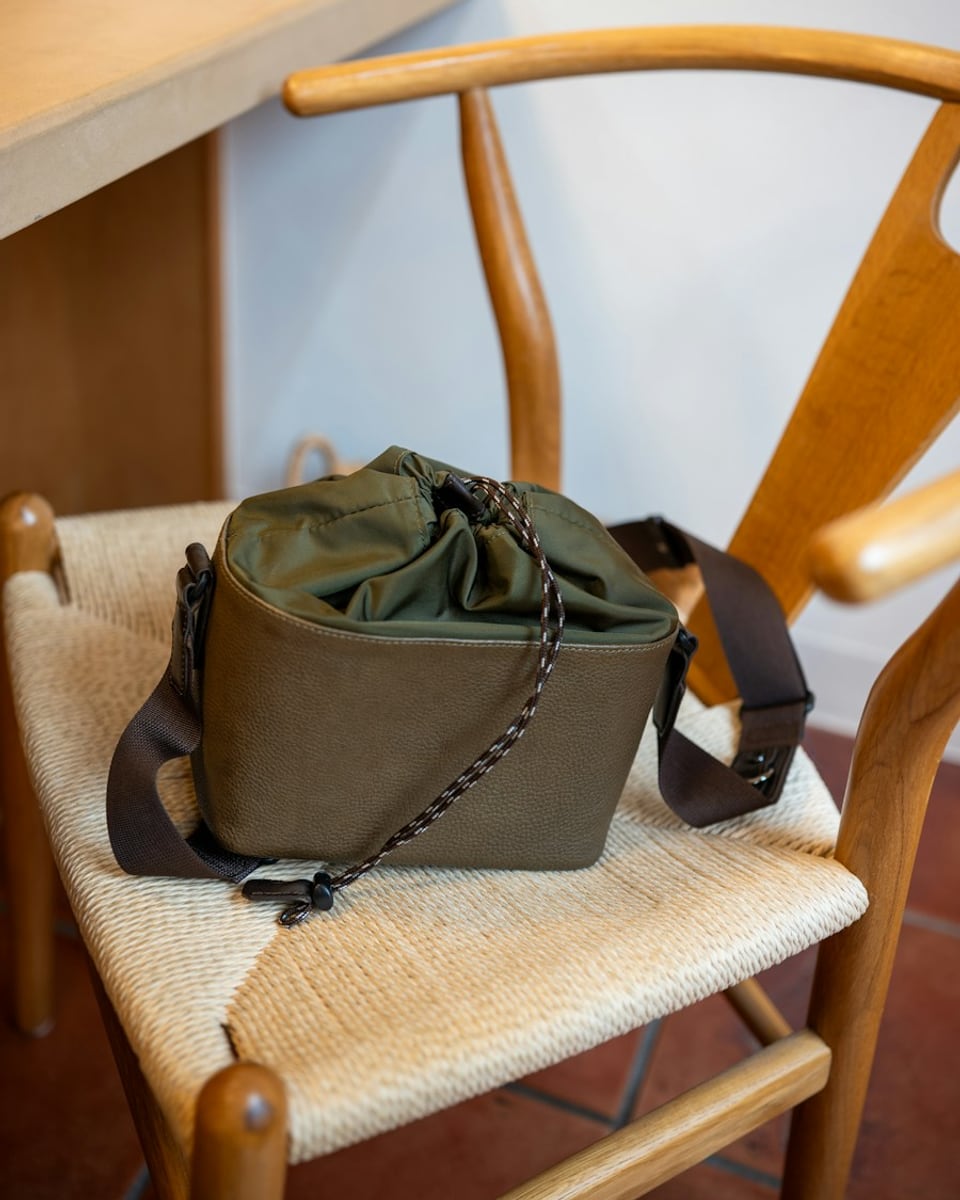 Olive Drawstring Bucket Bag