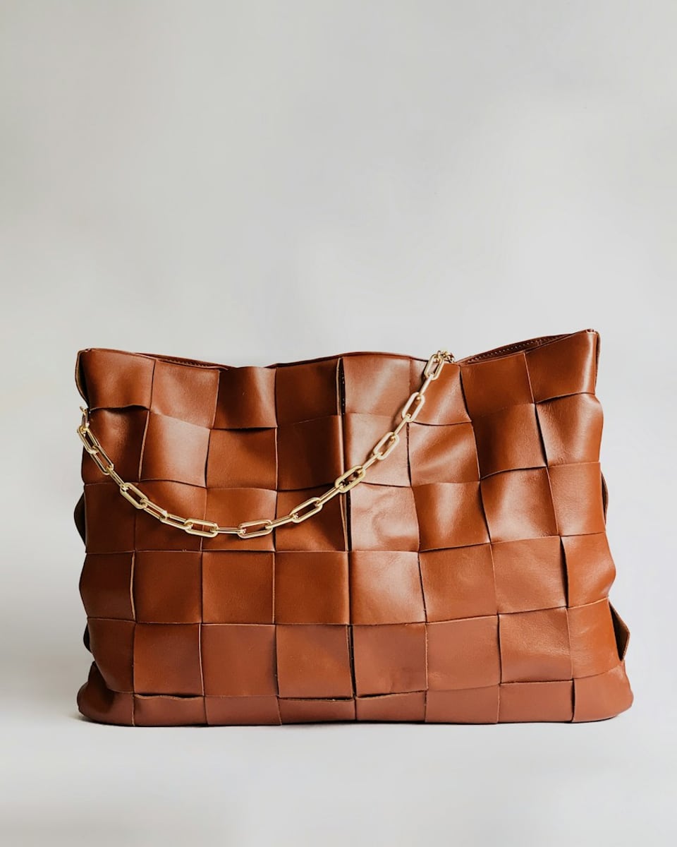 Woven Leather Chain Tote